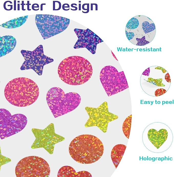 2808pcs Star and Heart Stickers for Kids Reward,0.6"Holographic Small Stickers,for School,Classroom,Student,and Teacher Supplies,Behavior Reward Charts