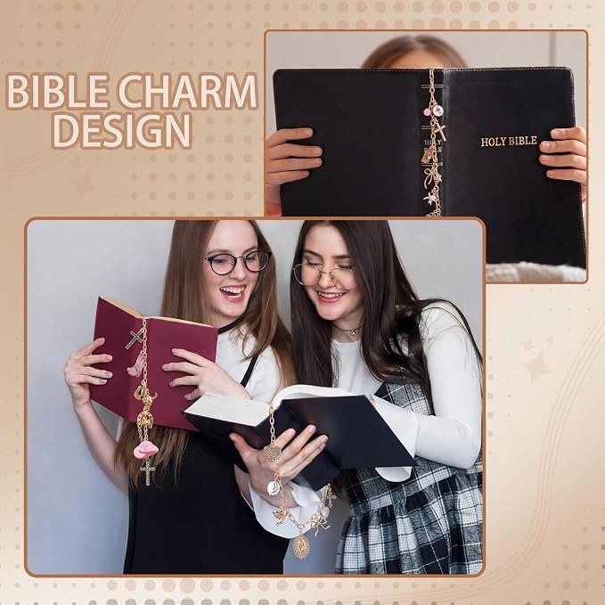 4 Pcs Bible Charm Chain Christian Charms Bookmarks Bible Book Accessories with Scripture Bookmark Gold Cross Religious Chain for Study Prayer Church Gift Christian Book Decoration