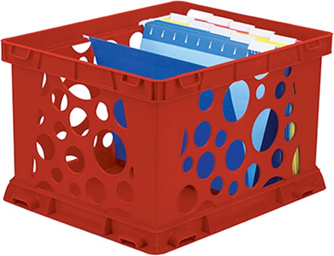 Storex Premium File Crate with Handle Cutouts – Letter and Legal Document and Folder Storage, Classroom Red, 1-Pack (61461F03C)