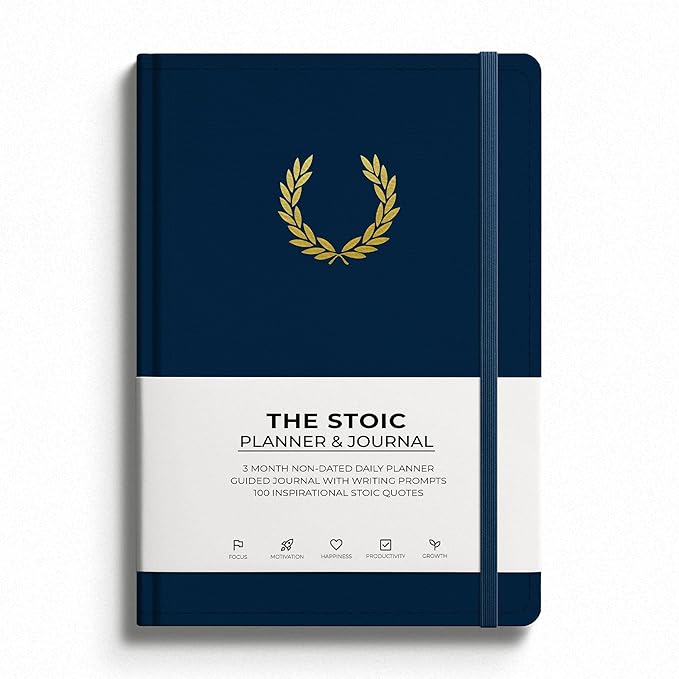 The Stoic Planner & Journal - A 2-in-1 Daily Planner and Guided Journal with Inspiring Writing Prompts - Build Productivity and a Positive Mindset - 3 Months Undated (Blue)