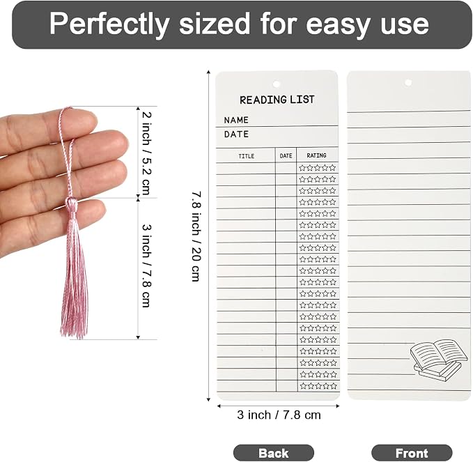 50 pcs Reading List Bookmarks with 50 Bookmark Tassels – 3x8 Inch Book Tracker and Reading Log Bulk Bookmarks for Book Lovers, Students, Teachers – Graduation Gifts, Back-to-School Supplies (White)
