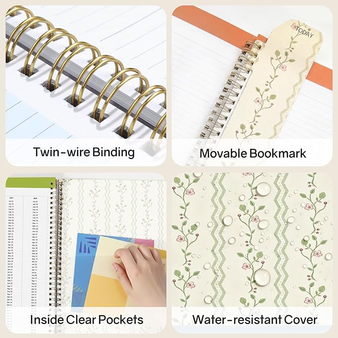 SUNEE Teacher Planner 2026-2027 Academic Year, 7 Periods Lesson Plan Book Jul 2026 - Jun 2027, 8.5"x11" Daily Weekly Monthly Organizers Vertical Layout with Bookmark, Waterproof Cover, Floral Stripes