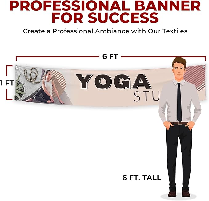 Yogga Studio Large Banners and Signs for Outdoor by Mavis Printing-Polyester Banner with 4 Holes for Easy Hang Indoor & Outdoor|4x1 Feet HD Print Sign to Promote Church| Made in USA