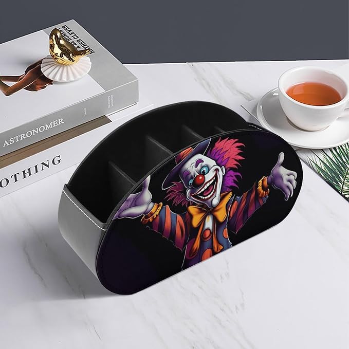 Cute Cartoon Clown Remote Control Holder TV Remote Caddy with 5 Compartments PU Leather Storage Box Stylish Desk Organizer for TV/DVD/Accessories Desk Office Supplies Home