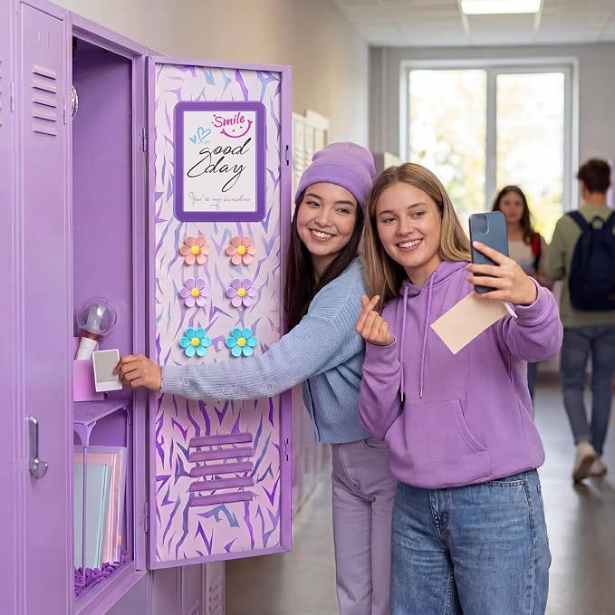 Pinkunn 17 Pcs Kpop Locker Accessories Include Kpop Locker Organizer Shelf Purple Rug Disco Ball Magnetic Mirror Whiteboard Pen Holder Flower Magnets Marker for Back to School Essentials