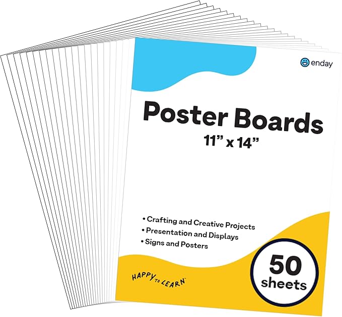 Enday White Poster Board, 11"x14" Heavyweight Poster Board Bulk (50 Pack) Thick White for School Supplies, Presentations, Display Board, Poster Paper Crafts