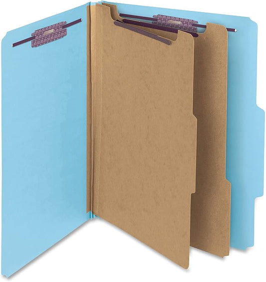 Smead Pressboard Classification File Folder with SafeSHIELD Fasteners, 2 Dividers, 2" Expansion, Letter Size, Blue, 10 per Box (14030)