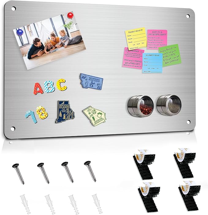 Magnetic Board 17.5" x 11.4" Magnet Bulletin Board is Suitable for displaying Notes, Photos,Magnetic Letters, Suitable for Walls, refrigerators, cabinets, etc (Silver)