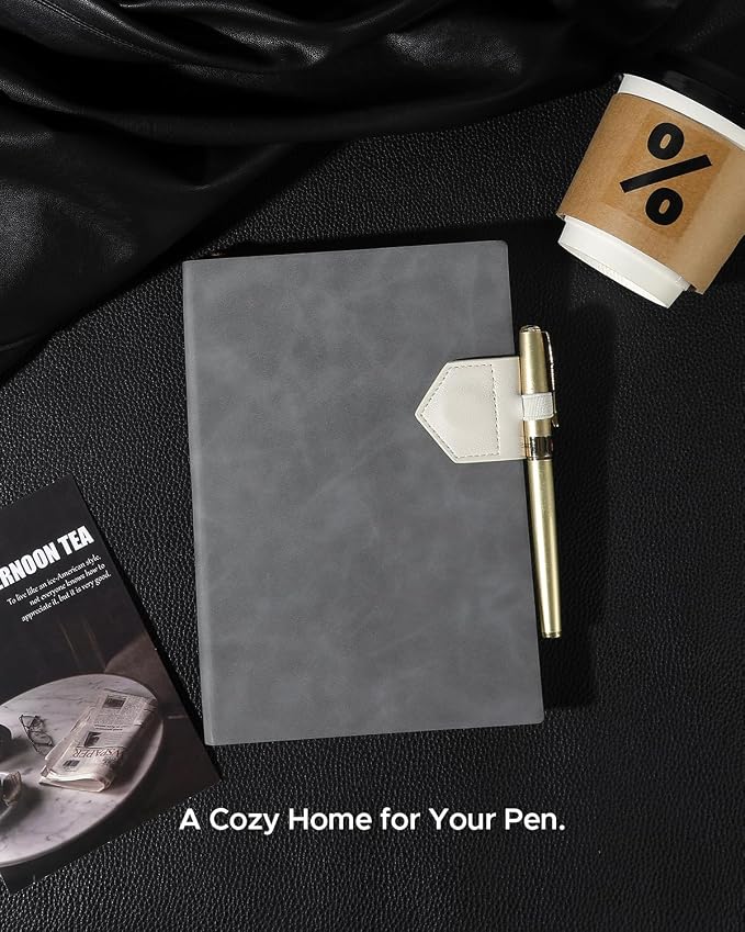 Magnetic Leather Bookmarks with Pen Holder Vegan Leather Book Marks Gifts for Reading Book Lovers Notebook Travelers (White-2PC)