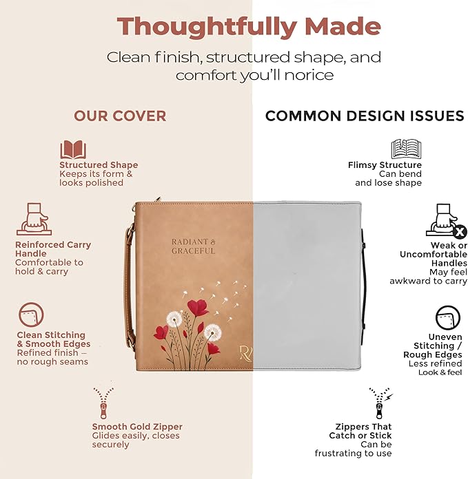 Bible Covers for Women – Durable PU Leather Bible Case with Thumb Page Holder & Shoulder Strap – Christian Gifts for Women and Elegant Leather Book Cover for Church & Study