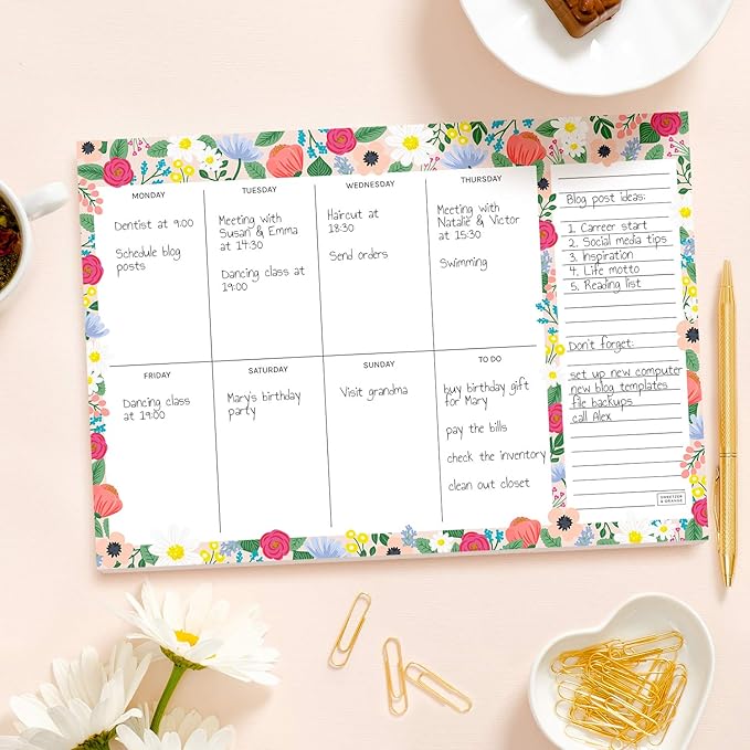 Sweetzer & Orange Floral Weekly Planner 2026, Undated Sheets To Do List Notepad, 7x10” Day Desk Note Pad Easy to Tear, School and Home Checklist Productivity Organizer, Work and Daily Planner