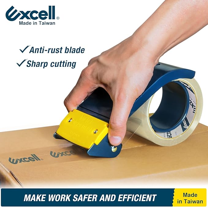Excell ET-366 3" Wide Handheld Tape Dispenser with Durable Metal Construction, for Packaging, Transportation, Moving and Box Sealing Carton