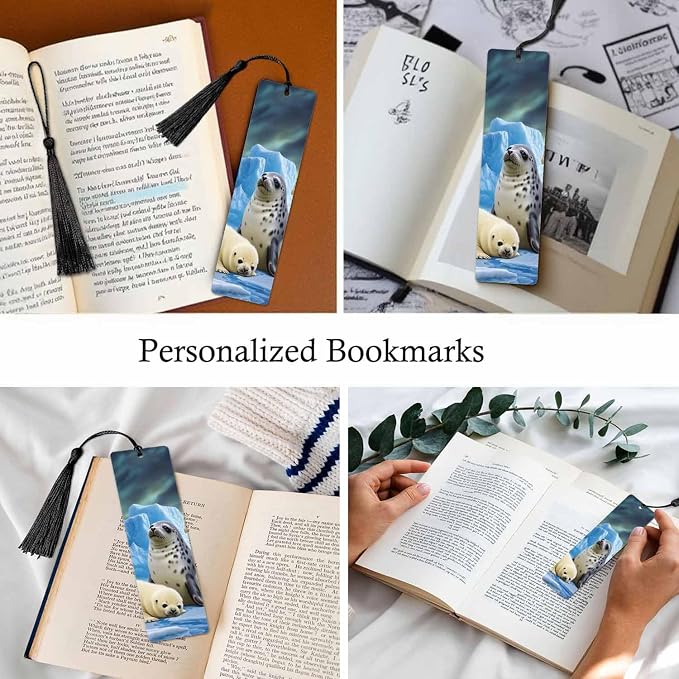 Seals Bookmarks 5 Pcs Cute Animal Winter Cold Iceland Wooden Bookmark with Tassels for Reading Book Lovers Gift Office School Readers Teacher