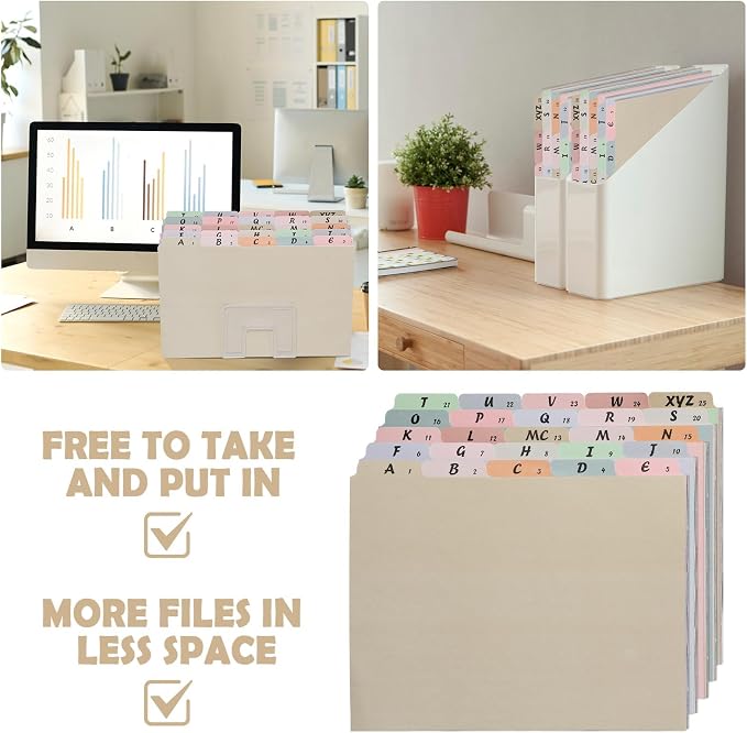 1 Set A-Z Alphabetic and Number Top Label Files, Legal Size, 25 Sheets File Dividers 1/5 Cut Label File Cabinet Dividers Desk Organizer for Office, Home and School (Classic)