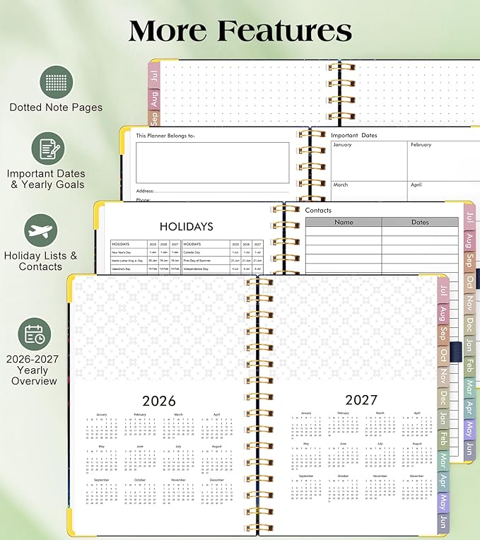 Academic Planner 2026-2027, Hardcover Weekly and Monthly Calendar Planner from July 2026 - June 2027, Daily Agenda Planners with Tabs, College School Organizer for Student Teacher, A5 (6.1" x 8.2"), Colorful Tree