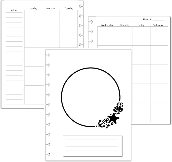 Undated Monthly Calendar Refills for Letter, Junior, Classic, Skinny, Mini size Discbound Planners Fİtts Happy Planners Levenger Circa TUL Staples Arc Notebook Office (11-Disc, 8.5"x11", Shell)