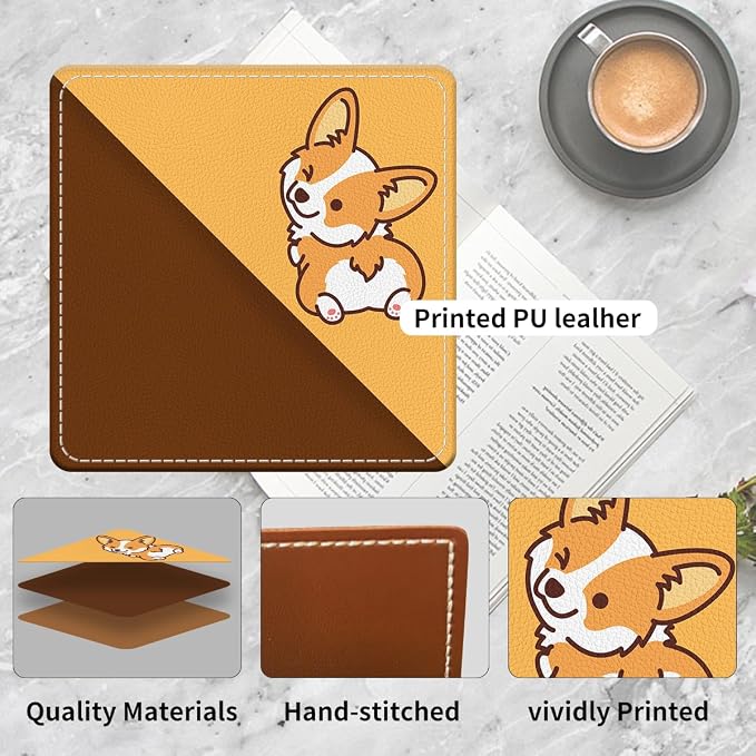 Cute Leather Bookmarks, Fun Triangle Making Corner Bookmark, Book Accessories for Reading Book Lovers, Unbreakable Page Markers for Women Men Yellow Cute Corgi Dog