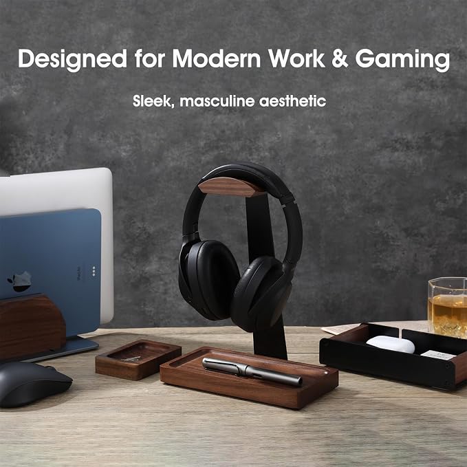 Walnut Desk Tray with Pen Holder Set, Solid Wooden Desk Drawer Organizer for Keys, Pen, Watch, Airpods, Earbuds, Cool Valet Tray for Men