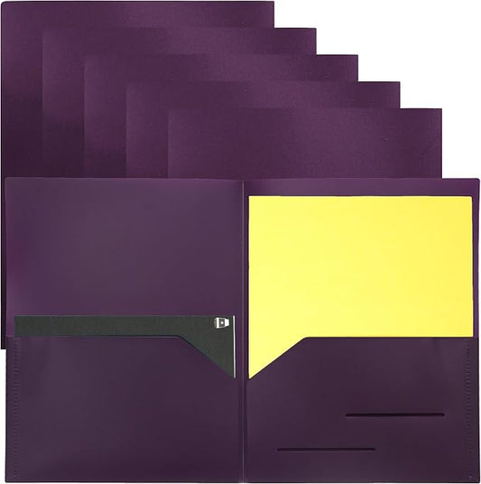 Youngever 6 Pack Heavy Duty Plastic Two Pocket Folders, Heavy Duty Plastic 2 Pocket Folder (Purple)