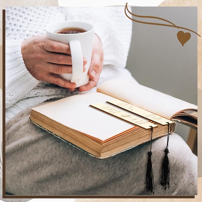 Colarr 12 Pcs Wood Bookmarks for Woman Book Club Gift for Book Worms Books Lovers Bookmarks Bulk with Tassels for Reading Party Favors Books Exchange Club Men & Women Friends(Coffee)