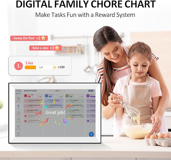 15.6" Wall Digital Calendar,Voice Message Feature,Chore Chart & Tasks,Smart Family Planner for Schedule, Achievement Rewards, Meal Planning,Digital Picture Frame