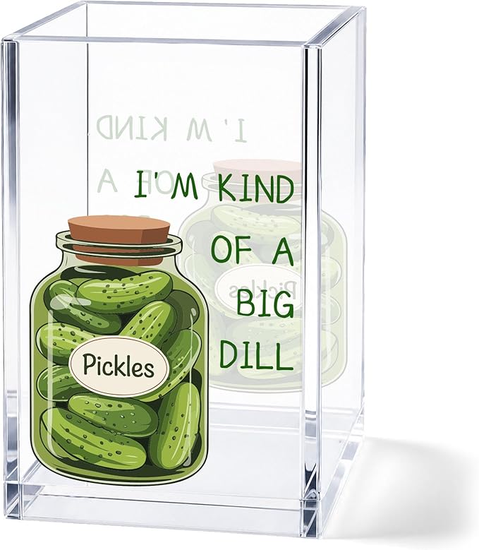 Funny Pickle Acrylic Pen Holder Cup, Cute Pickle Desk Decor, Pencil Holder Organizer, “Big Dill” Humor Office Accessories, Coworker Gift for Women Men