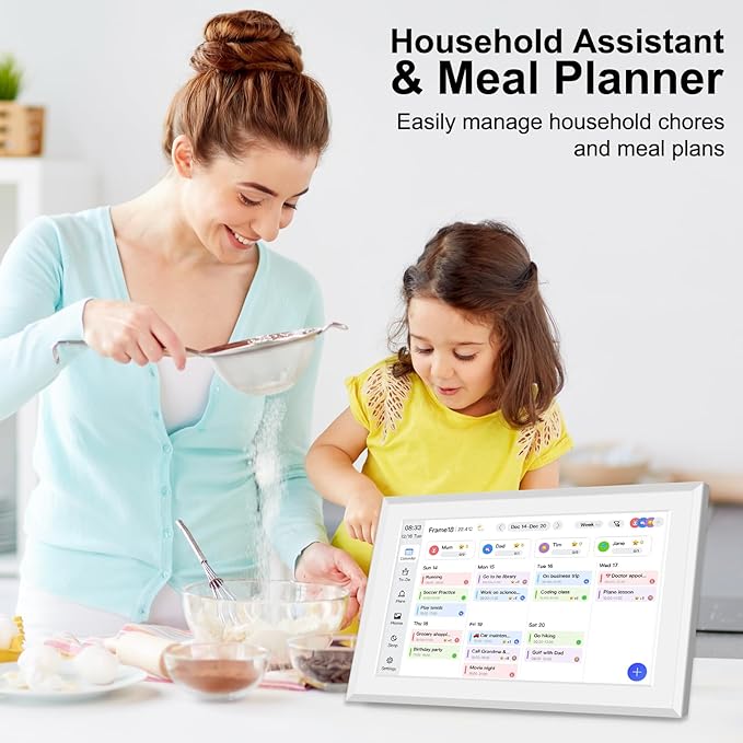 Fotocube 10.1" Digital Calendar Wall Planner Chore Charts and To Do List HD Smart Touch Screen Interactive display Desk Calender for Family Schedules Built-in Digital Photo Frame Function (White, 10.1 inch)