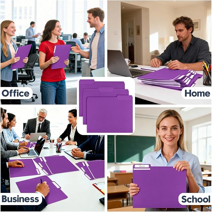File Folders,Colored File Folders Letter Size 8.5" x 11",150 Pack 1/3 Cut Tab Bulk Folders,Durable Paper Folders with Blank Labels for Office Business School Home Use,Vivid Purple