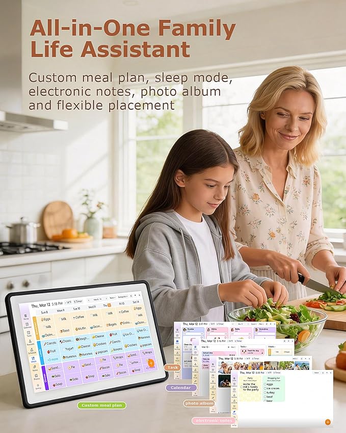 15.6 Inch Wall Planner Digital Calendar & Chore Chart, Smart Touchscreen Interactive Family Schedule Display with Electronic Photo Album, Wall-Mounted Smart Home Organizer for Daily Tasks, Appointments & Photo Slideshow, Black
