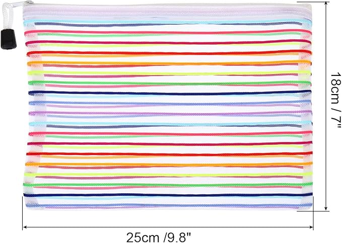 PATIKIL Mesh Zipper Pouch, 12 Pack Nylon A5 Size Pen Pencil Case Document Toiletry Cosmetic Makeup Zipper Travel Pouch Organizer for Office, White