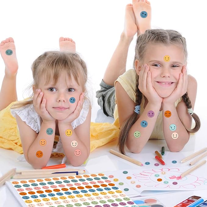 6000 Pcs Boho Smiley Face Stickers - 0.4 inch 10 Colors Mini Dot Bohemian Style Happy Face Stickers for School Reward Chart Students Teacher Supplies