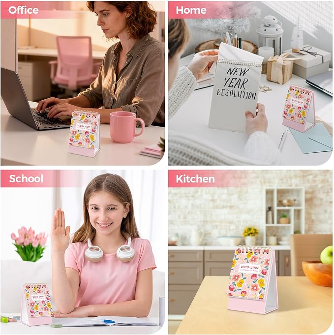 KONVINIT Small Desk Calendar 2026-2027, Floral 2026 Desk Calendar - Runs From January 2026 Until December 2027, 24 Months Mini Desktop Calendar 2026 for School, Home & Office Supplies