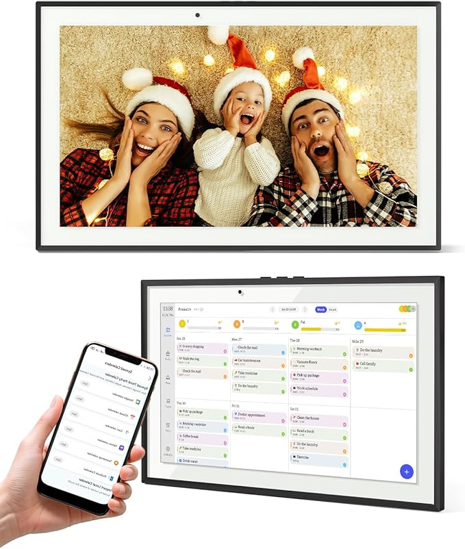 15.6 Inch Digital Calendar Chore Chart, Smart Digital Calendar Wall Planner Picture Frame with HD Touch Screen, Desk & Wall Mount Planner for Family Schedules(Black)