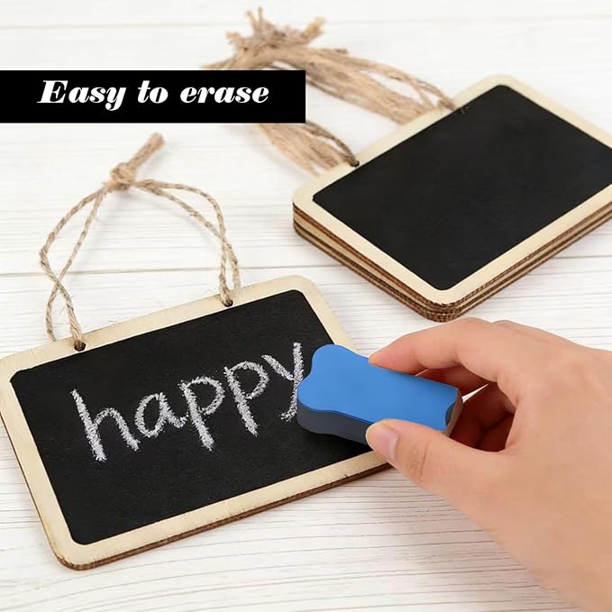 16 Piece Basket Blackboard Label Message Board with Rope Logo, Mini Erasable Blackboard, Price and Information Labels, Party Event Decorations