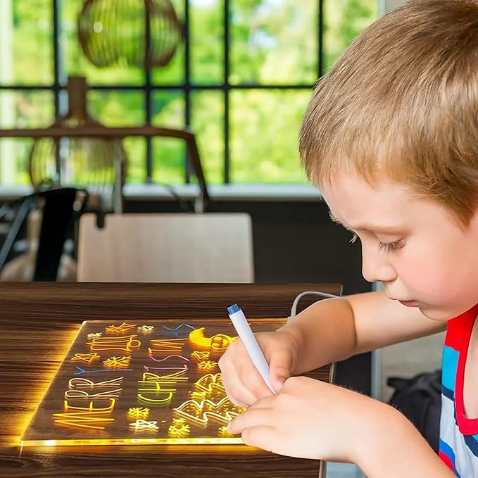 LED Note Board with Colors, Acrylic Led Note Board with Colors, Light up Dry Erase Board with Stand & 7 Pens, Glowing Memo Letter Message Board for Home Office School (7.87" x 11.81")