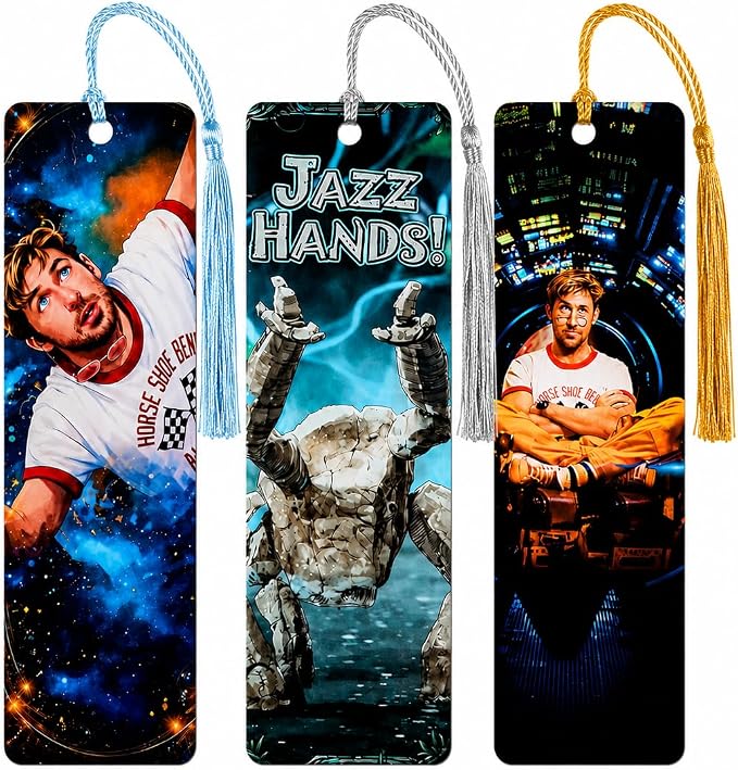 Project Hail Mary Bookmark Set, 3-Pack Novel & Movie IP Merchandise, Ryland Grace & Rocky Jazz Hands Bookmarks with Acrylic Tassels, Sci-Fi Fan Gift for Book Lovers, Students & Andy Weir Fans