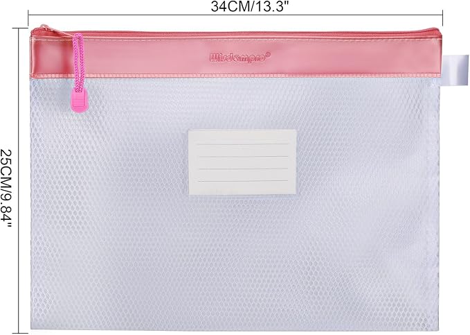 Wisdompro Zipper Pouch, 4 Packs Durable Letter Size Waterproof Mesh File Bag, Document Organizer - Blue/Purple/Yellow/Pink