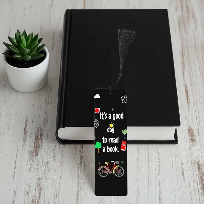 Bicycle Bookmarks Set 5 with Tassels Leaves Reading Theme Cartoon Wooden Bookmarks for Reading Women Men Students Teachers School Supplies