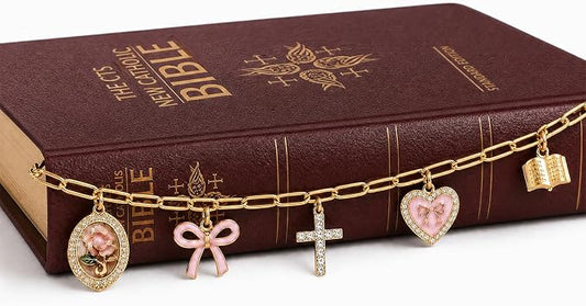 Cross Heart Bow Bible Charm Chain - Christian Biblebook Accessory Faith Gift, Scripture Bookmark Decor for Bible Spine Edge, Religious Charms for Book Lovers