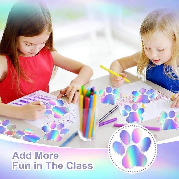 Junkin 60 Pcs Mini Paw Prints Cutouts Accents Bulletin Board Patrol Table Decorations Wall Decal Poster for Kids Educational School Home Party Supplies(Multi Color)
