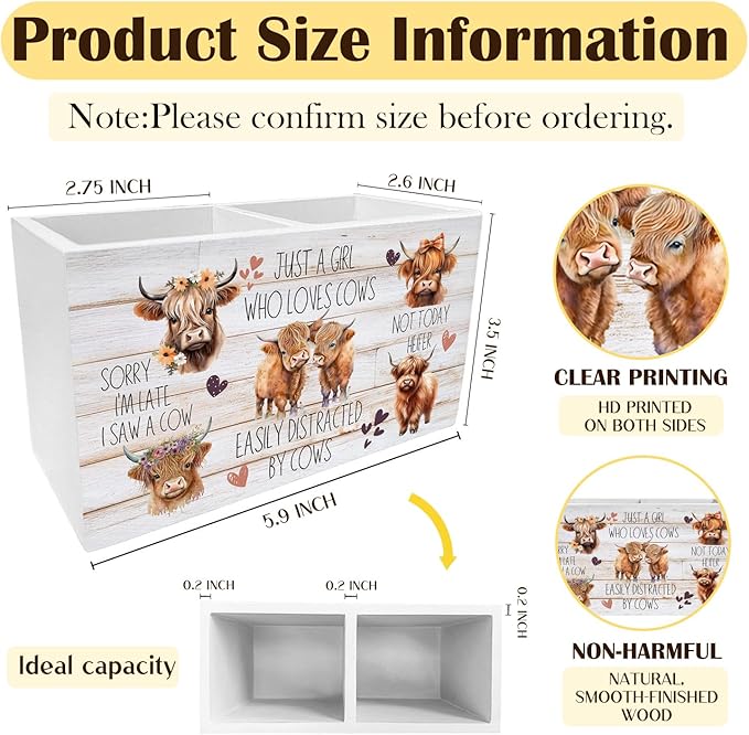 Highland Cow Pen Holder for Desk, Funny Easily Distracted by Cows Pencil Organizer, Highland Cow Desk Accessories, Rustic Gifts for Women Home Office Decor