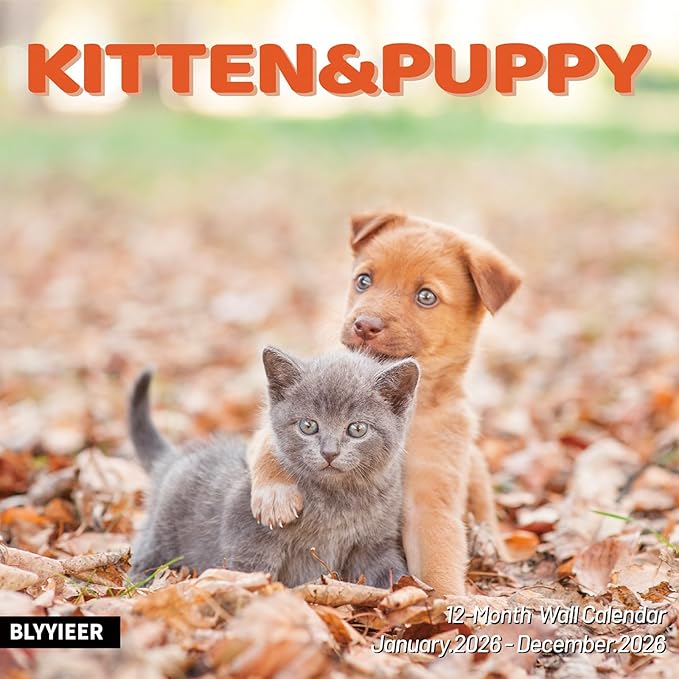 2026 Wall Calendar,Calendar 2026,Kittens & Puppies Monthly Wall Calendar, 12" x 24" Open,Family Planner Calendar Organizer with Cute kittens & Puppies Images, for Cat & Dogs Lovers