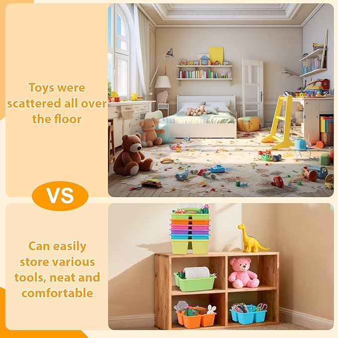 6 Pack Classroom Caddy with Handle Plastic Storage Caddy Organizer with 3 Compartments Desk Caddies Holder Portable Storage Bin for Pencil, Crayon, Marker, Home, Office, School Supply(Colorful)