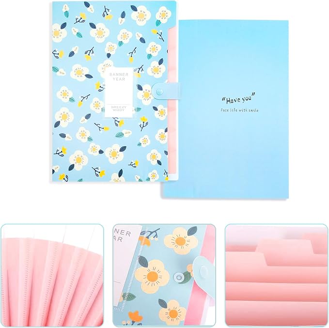 Flower Design Expanding File Folders, 8 Pocket, 4 Pack, A4 Letter Size, Poly Material, 12.8 x 9.3 in