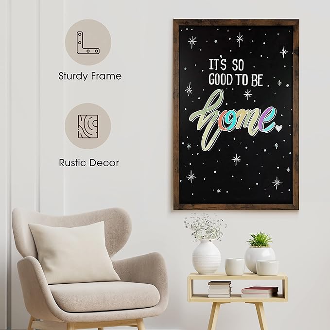 Loddie Doddie Magnetic Chalkboard & Magnet Board - 24 x 36 in, Rustic Wood Frame - Stain-Resistant Surface for Chalk Calendar - Photo & Note Organization with Magnet Display - Rustic Wall Decor