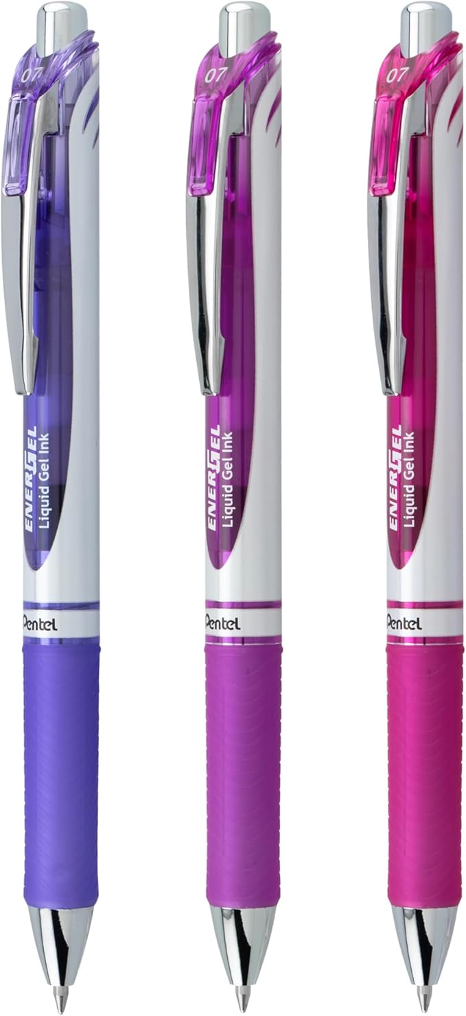 Pentel EnerGel RTX Retractable Liquid Gel Pen,Passion Hue,0.7mm,Assorted Violet Ink Pens (BL77PASBP3M),3 Count (Pack of 2)