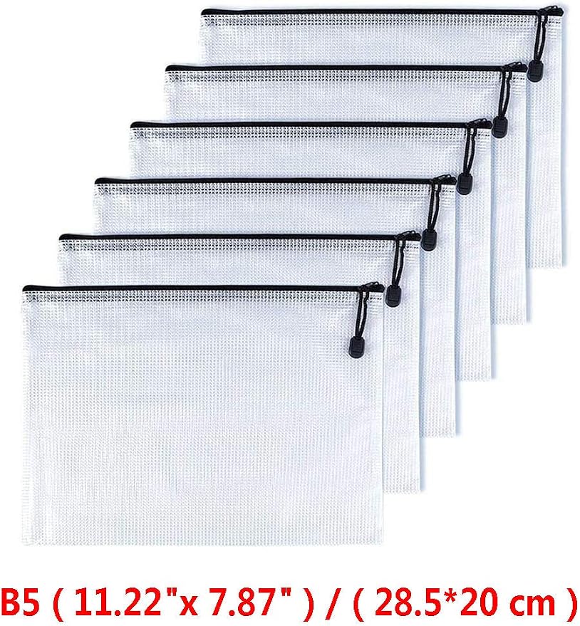 Oaimyy-B5(8"x 11",12 Pcs) Plastic Mesh Zipper Pouch Document Folders Bag & Zip File Folders for School Office Supplies, Travel,Puzzles Games Organizing Storage-Black