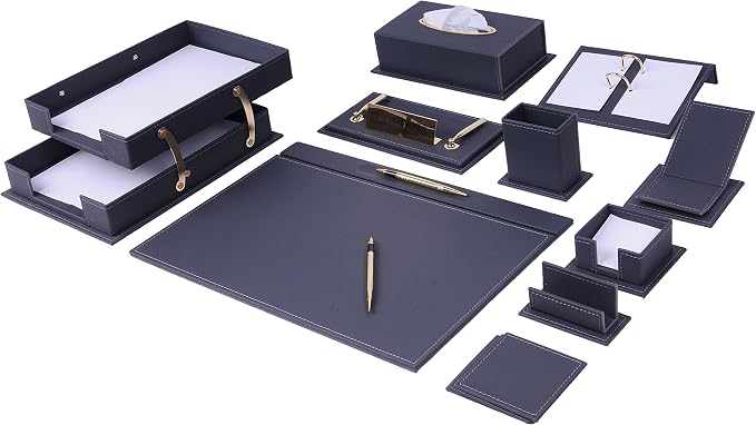 Desk Organizers - Desk Accessories - Leather Desk Organizer - Bonded Leather Desk Set - Home Office Accessories - Desk Supplies - Leather Desk Set - Office Accessories - 14 PCS (Gray)