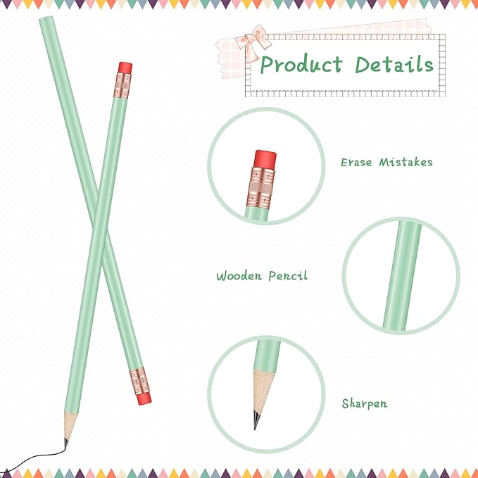 Outus 24 Pieces Round Pencils HB Graphite Pencils Wood Pencils with Eraser Cute Pencil Pack for School Drawing Sketching Wedding Office Supplies(Sage Green)