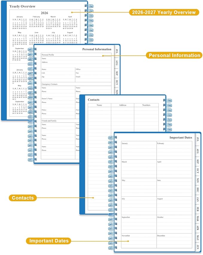 Academic Planner 2026-2027 - Weekly & Monthly Planner from July 2026 to June 2027, Agenda 2026 2027 with Inner Pocket, Elastic Band, 6.4" x 8.5", Blue